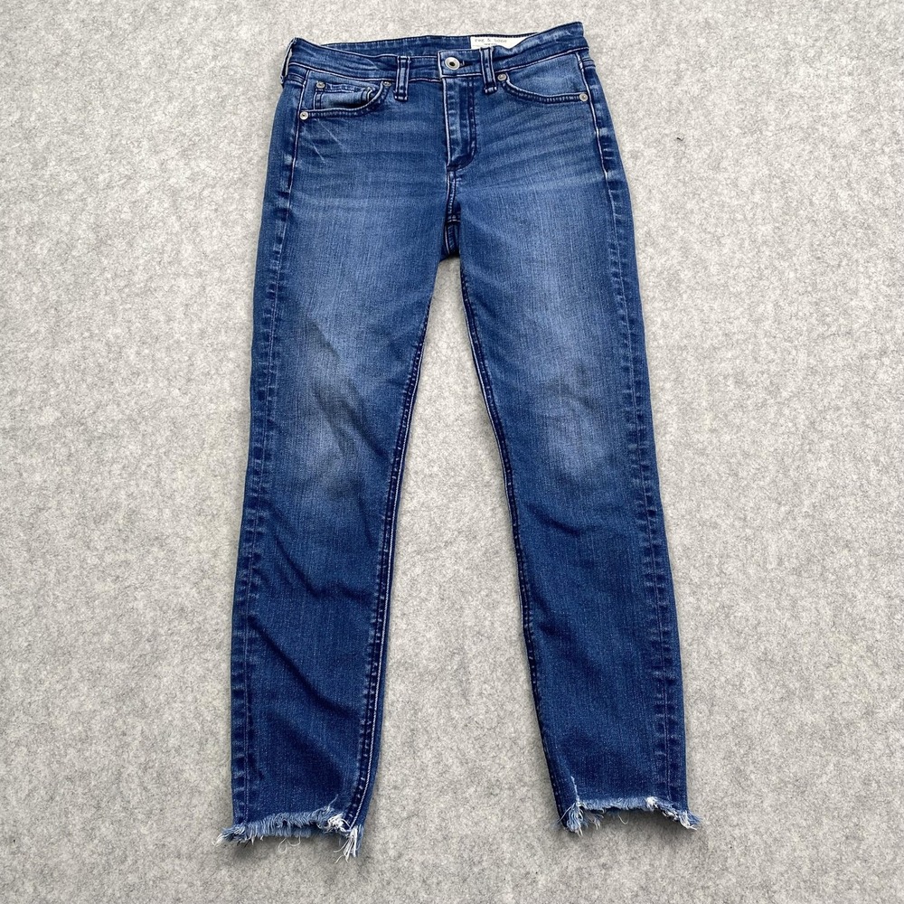 Rag & Bone Kate Mid Rise Shorty Skinny Jeans Womens 24 (25x23) Raw Hem *STAIN*